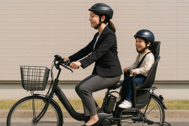 電動アシスト自転車に乗る親子