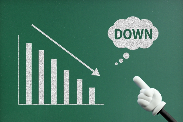 減少する棒グラフとDOWNの文字列